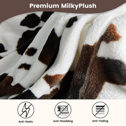 Cozy 60"*80" Bliss Cow Print Throw Blanket for Bed - Fuzzy Thick Soft Warm Fleece Blankets for Couch & Bed, for Women