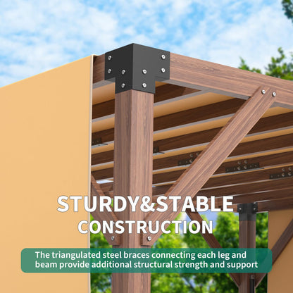 12'X 14' Cedar Wood Pergola, Stylish Outdoor Addition, Retractable Shade Canopy, Durable & Rot Resistant, Versatile Design, for Backyard, Garden, Deck, Outdoor Entertaining