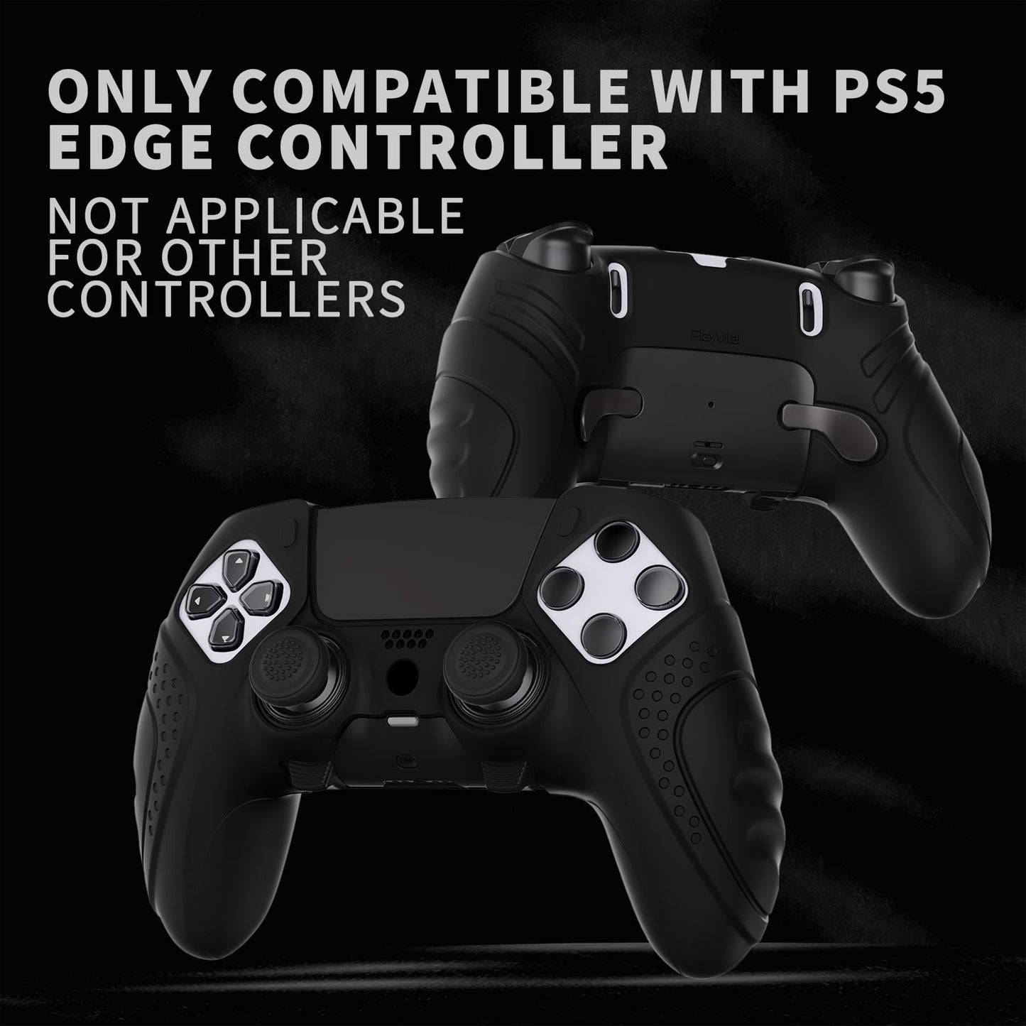 PlayVital Guardian Edition Anti-Slip Ergonomic Silicone Cover Case for ps5 Edge Controller, Soft Rubber Protector Skin for ps5 Edge Wireless Controller with Thumb Grip Caps - Black