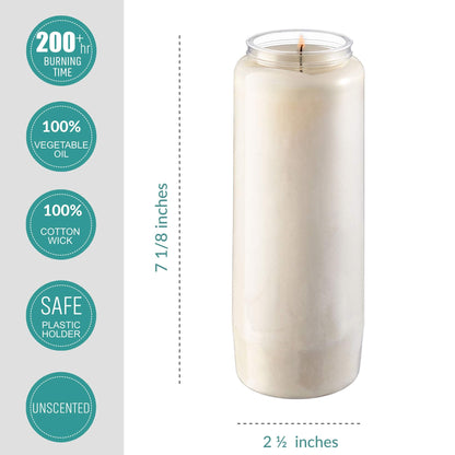Rambue 9 Day Prayer Candles, 5 Pack - 7” White Memorial Candle for Shiva, Religious Ceremony, Party, Emergency Candles - Long Burning Vegetable Wax in Plastic Jars