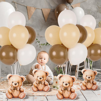 12 Sets Brown Bear Baby Shower Balloon Stand Kit for Table Teddy Bear Table Centerpieces Party Decor Baby Shower with Balloon Decoration for Girl and Boy Birthday Newborn Gender Reveal Party Supplies