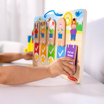 Melissa & Doug My Daily Routines Chart - Wooden Habit Tracker with Multi-Lingual Stickers | Screen-Free Preschool Toy for Ages 3+