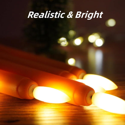 Ni-JASW Orange Flameless Taper Candles with Remote, Flickering LED Candlesticks Battery Operated Spring Home Decor Candle Set of 12