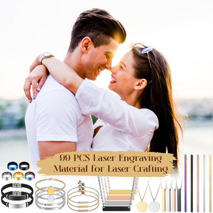 Quelay 99 Pcs Laser Engraving Materials Bulk Include 46 Jewelry Making Engraving Accessories Kit Necklace Bracelet Ring Keychain with Laser Marking Paper for Laser Engraver DIY Crafting Supplies