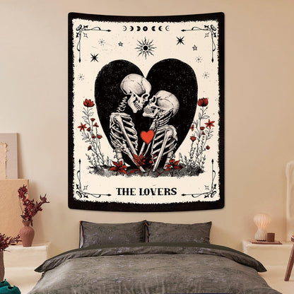 ARTCREATOR The Lovers Skull Tapestry Wall Hanging Black and White Skeleton Tapestries Vertical Witchy Gothic Wall Bedroom Decor for Living Room Bedroom (59" x 78")