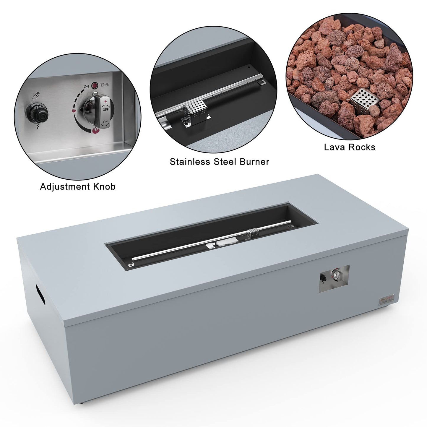 ONLYFIRE OUTDOOR LIVING Premium 60” Outdoor Fire Pit Table with Lava Rocks & 12FT Hose, Large Propane Gas Fire Table, Smokeless Fireplace 60,000BTU for Backyard Patio Villa Bonfire Party, FP014