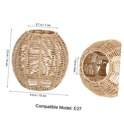 Cabilock Woven Lamp Shade with Metal Frame, Boho Round Small Lampshade Replacement, Woven Light Shade for Pendant Chandelier Wall Sconces Ceiling Fan Light Covers, 5.5x5.9 Inch, Khaki