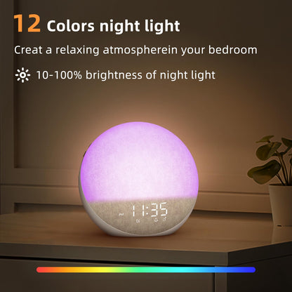 Sunrise Alarm Clock White Noise Machine: Natural Wake Up Light - Dimmable Clock with Bluetooth Speaker for Bedroom - 25 Sleep Sounds for Baby Adults Kids Putty