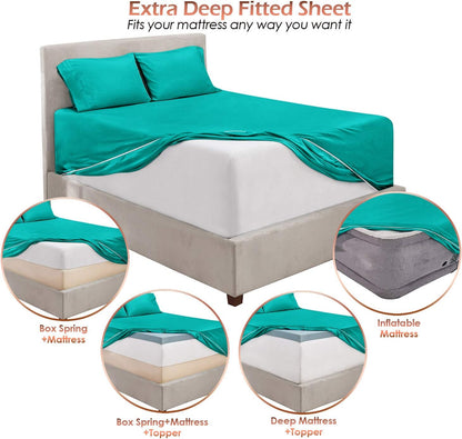 Nestl Extra Deep Pocket Split King Sheet Set - 7 PC Soft Microfiber Bedding Sheets & Pillowcases, Teal Blue/Green
