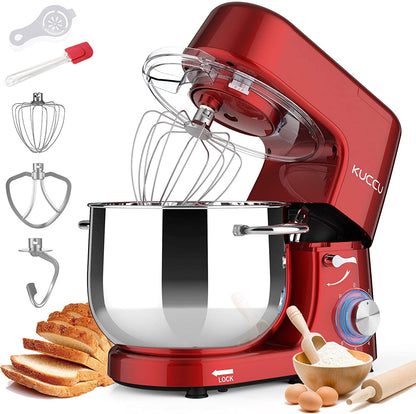 9.5 QT Double Handle KUCCU Stand Mixer, 6 Speed with Pulse Electric Kitchen Mixer, 660W Tilt-Head Food Mixer with Dishwasher-Safe Dough Hook, Flat Beater, Whisk, Splash Guard for home baking (Silver)