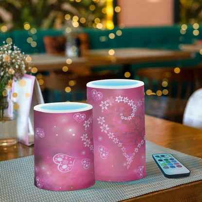 ALAZA Valentines Day Hot Pink Heart Flickering Flameless Candles Battery Operated with Remote Timer,Tea Light Candles LED Pillar Votive Candles Set of 2 for Outdoor Indoor Decorations