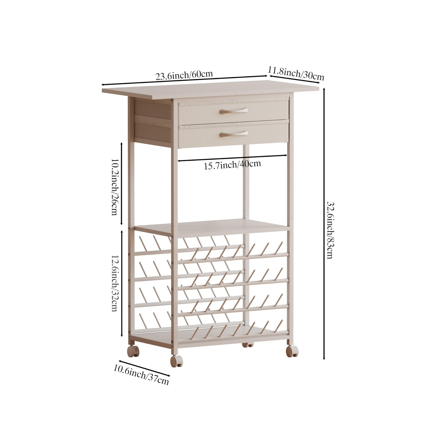 NinPeen Rolling Sewing Machine Table with 2 Fabric Drawers，Craft Table on Wheel with Spools Thread Holder，Portable Sewing Cabinet for Embroidery Machine with 3 Open Shelves for Small Spaces (White)