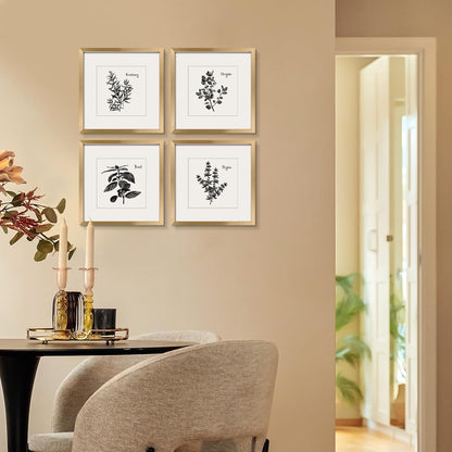 11x11inch Decor,Set 4 ArtbyHannah Gold Framed Wall Art with Herbs Plants Botanical Pictures in Gold Frames for Kitchen