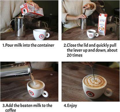 14-Ounce Stainless Steel Manual Milk Foamer, Hand Pump Frothing Pitcher for Cappuccino and Latte
