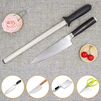10 in. Diamond Carbon Steel Professional Knife Sharpener Rod | Kitchen, Home or Hunting | Master Chef, Hunter or Home Gourmet Blade Sharpening Rod or Stick