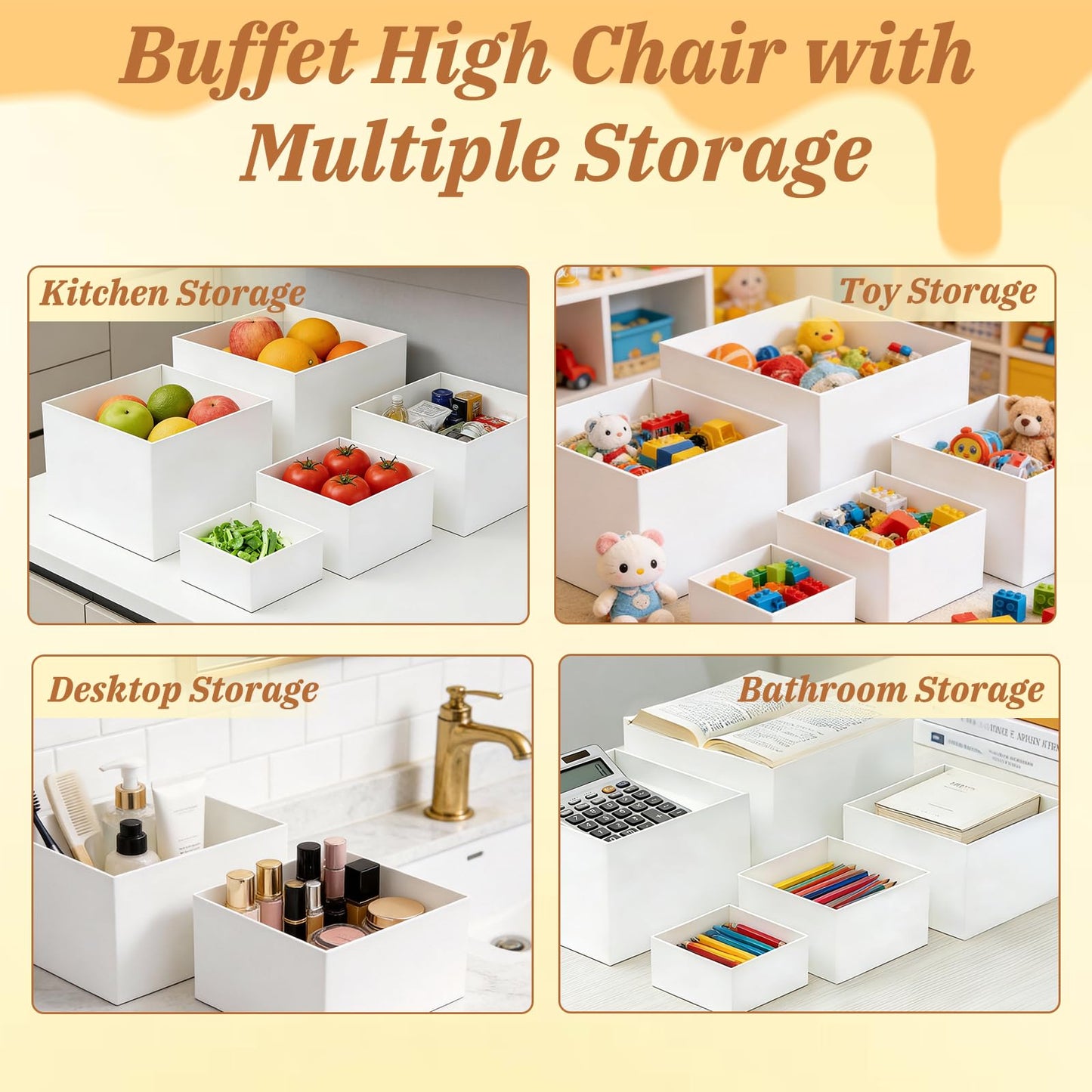 Qeanknar 6 Pcs White Acrylic Buffet Risers with Mini Sign and Maker, Food Display Stands for Buffet Table Party Catering Dessert Jewelry Collectibles,Nesting Cube Boxes with Hollow Bottoms