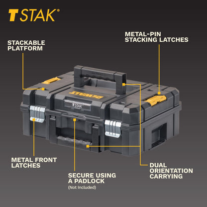 DEWALT Tool Box TSTAK II, 13 In. Flat Top Tool Storage Case, Stackable Organizer Hard Case Portable Toolbox, Heavy Duty, Holds Up To 66 lbs (DWST17807)