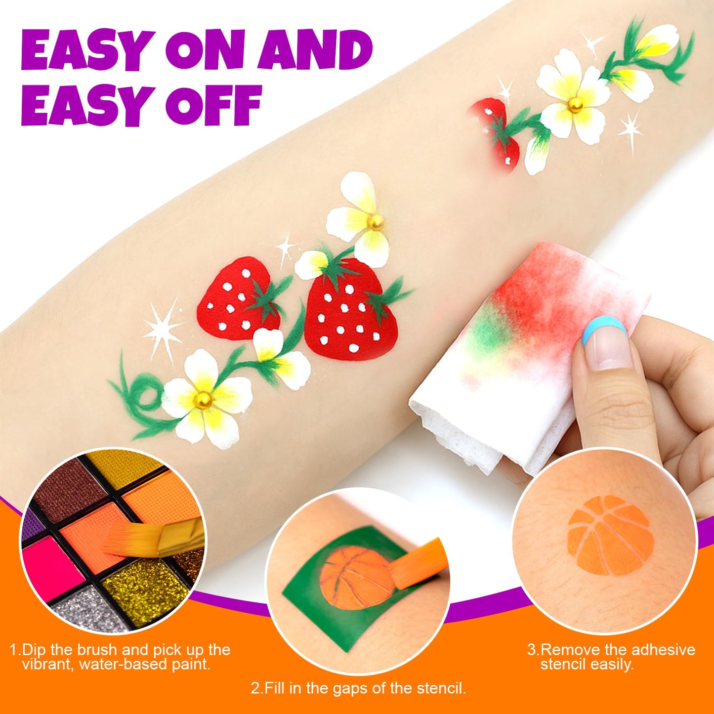 Trandpter 54 Color Face Painting Kit for Kids, Non-Toxic Face Paint Makeup Kit| with Stencil, Guide Book, Easy to Use and Washable Facepaint Makeup Kit for Halloween, Cosplay, School Event