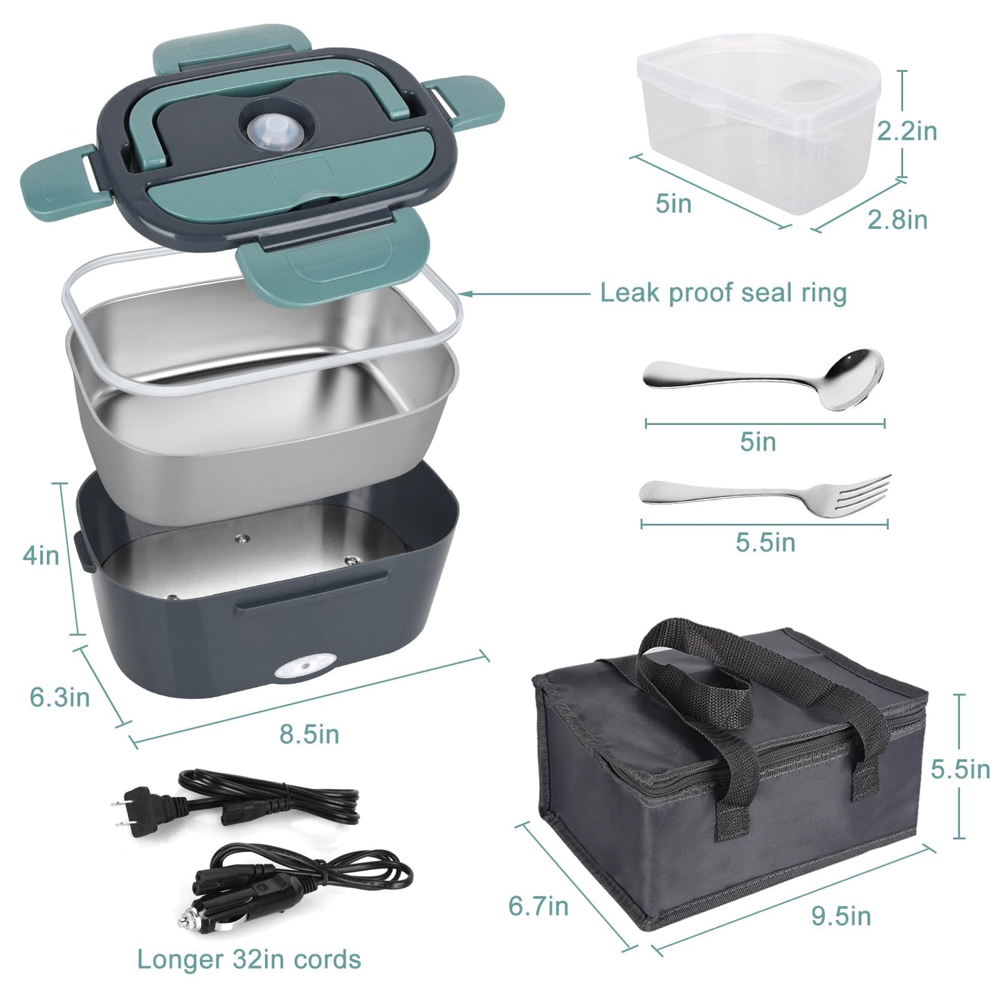 Electric Lunch Box Food Heater, 3 in 1 Ultra Quick Heated Lunch Boxes for Adults, 12V/24V/110V Portable Food Warmer for Car/Truck/Office With Fork Spoon and Insulated Carry Bag