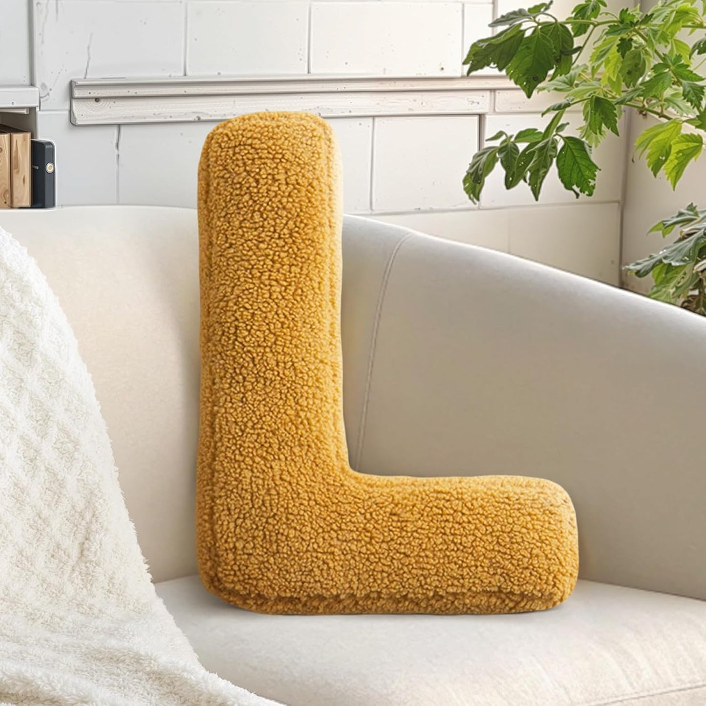 14.9" Lx11.8 huraty Alphabet L Pillow Ginger Initial Letter Cushion Decorative Nursey Pillow Lambs Wool Novelty Room