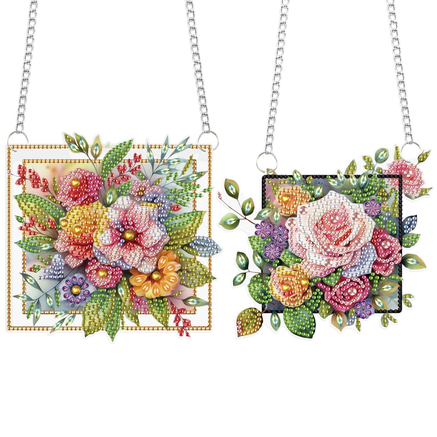 LazyFold 2 Pcs DIY Acrylic Diamond Art Painting Flowers Kits Special Shaped Rhinestone 5D Diamond Art Window Pendants Home Garden Wall Hanging Kits Hanging Ornament
