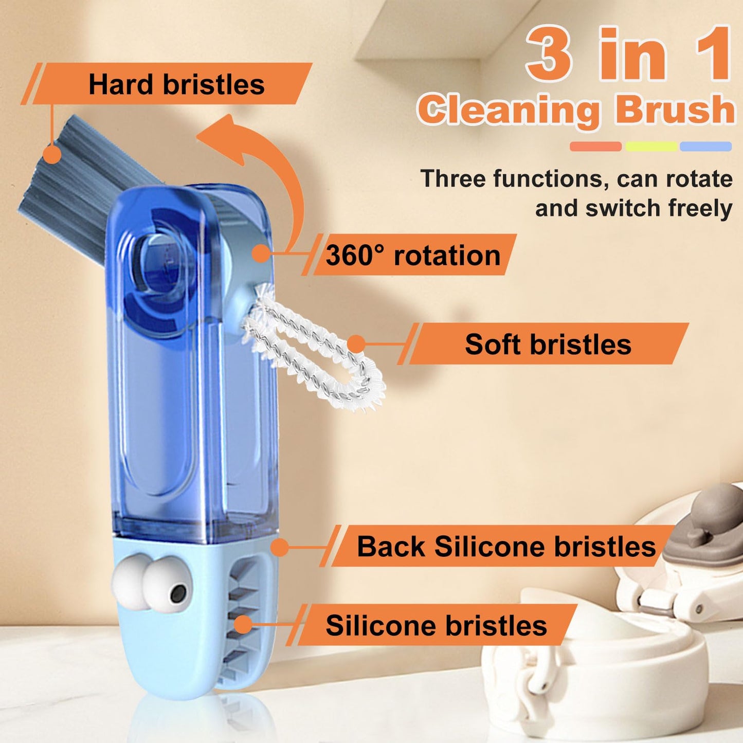 3 in 1 Cup Lid Cleaning Brush Set 6 Pcs, Gap Cleaner Brushs - Home Kitchen Multifunctional Bottle Cleaning Brush Set, Portable Travel Bottle Lid Cleaner Tools