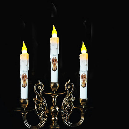 TAIANLE Primitive Battery Operated Flameless Taper Candles with Timer, 6.75 Inch Flickering Led Candlestick, Dripless Decorative Taper Candle for Halloween Christmas Wedding Home Decor