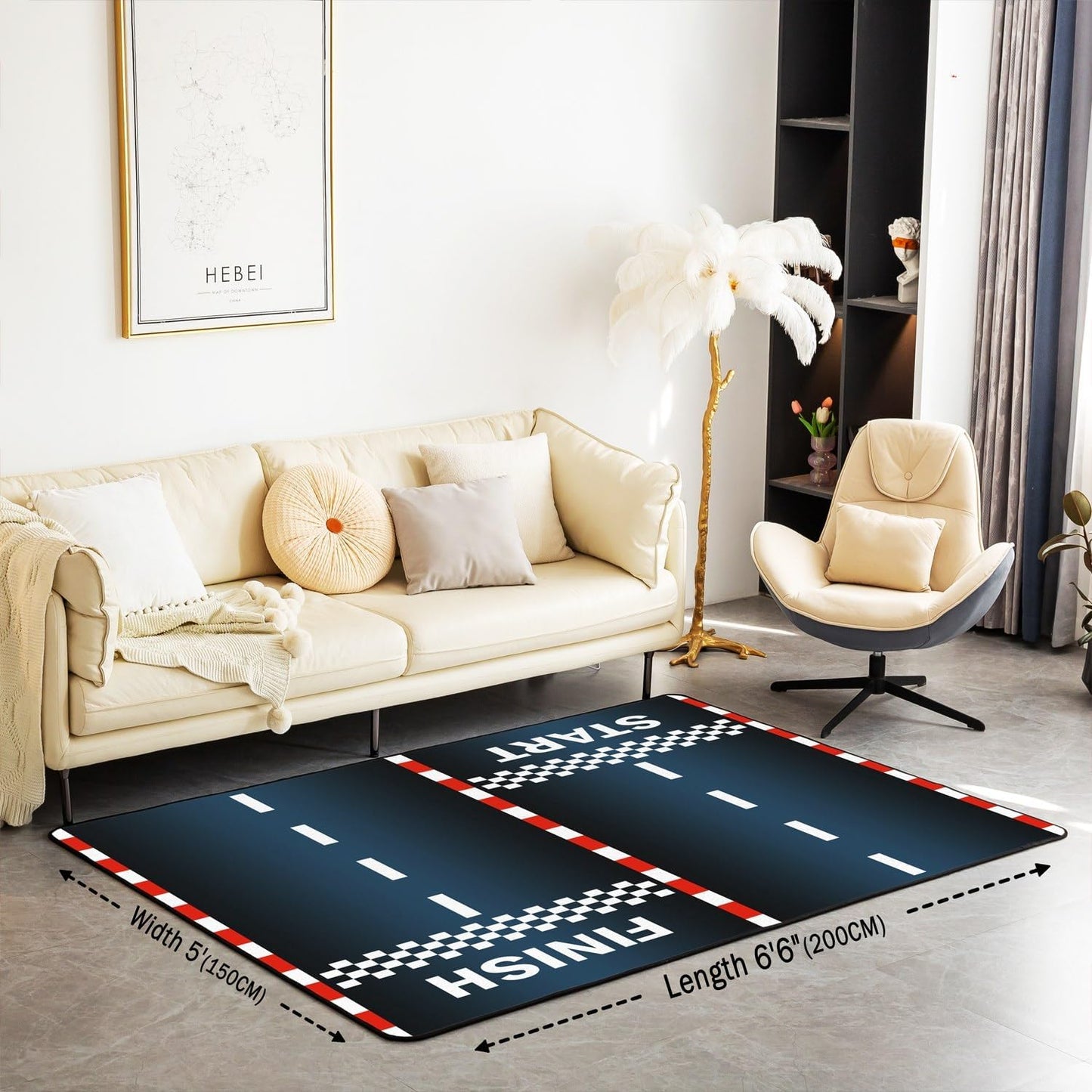Castle Fairy Racing Car Track Rug - 3'x5' Cool Sports Car Road Decor Area Rug for Bedroom Playroom Living Room