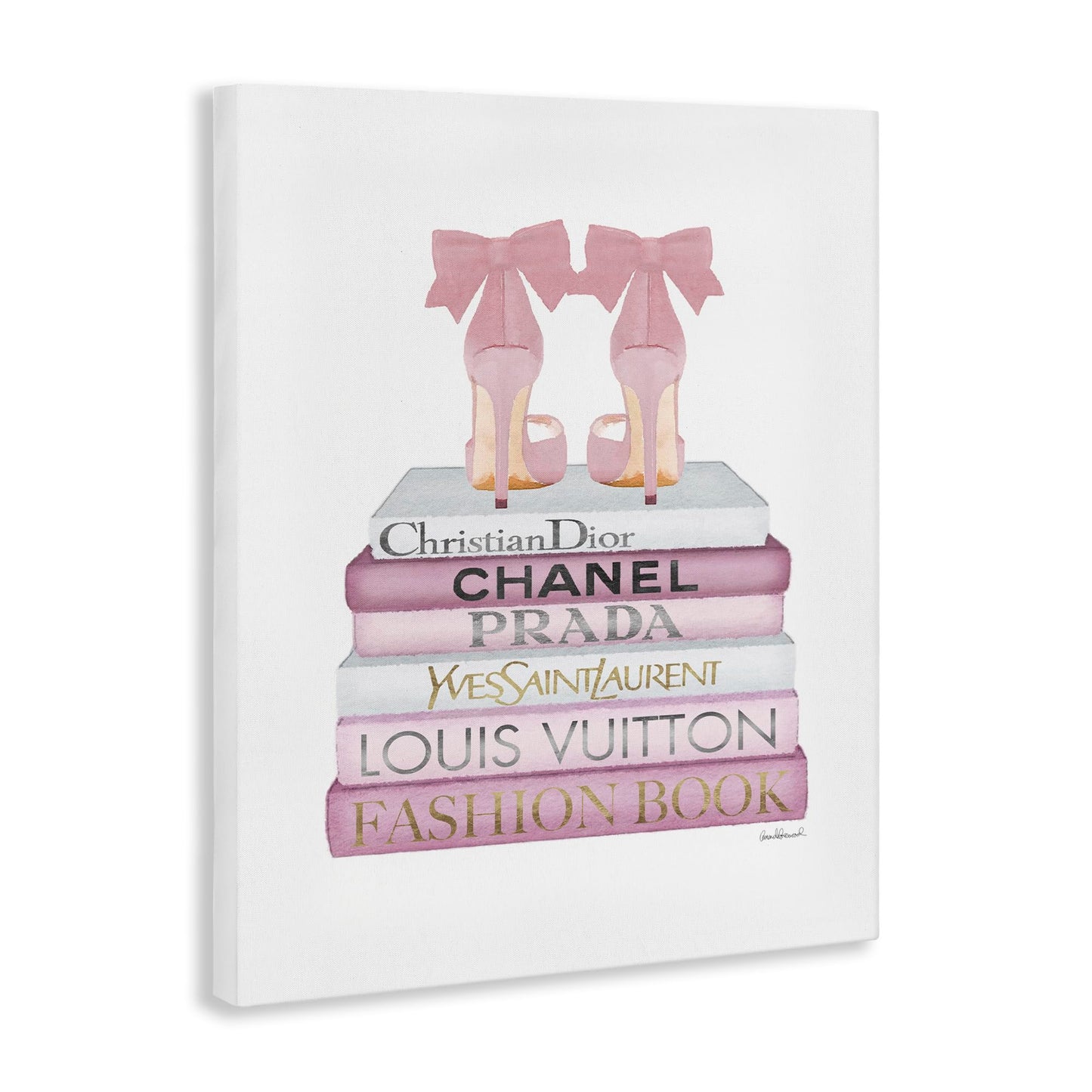 Pastel Pink Heels Books Glam, 16 x 20 Inch Canvas Wall Art