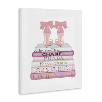 Pastel Pink Heels Books Glam, 16 x 20 Inch Canvas Wall Art