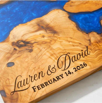 Custom Resin Charcuterie Board Personalized – Epoxy Olive Wood Cutting Board, Wedding or Holiday Gift