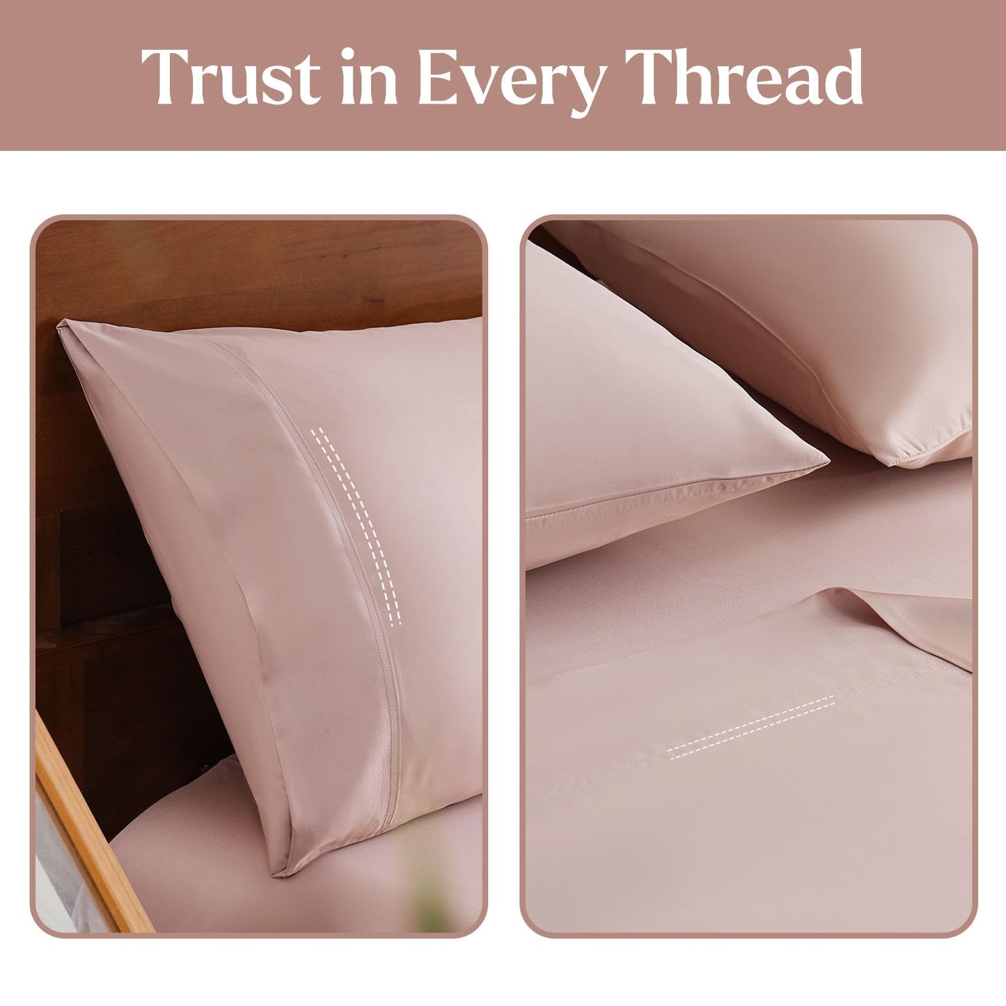 JSD Dusty Pink 100% Viscose Derived from Bamboo Sheet Set Queen, Cooling Sheets for Hot Sleepers, 300TC Sateen Weave, 16" Deep Pocket Corner Straps, Soft Silky Breathable