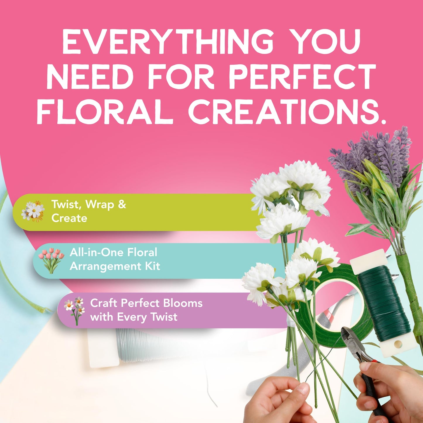 Incraftables Floral Tape & Wire Bundle – 4 Rolls (White, Light Green, Green, Dark Green), 100pcs Stem Wire, 30m Wreath Wire, Wire Cutter – Complete Bouquet & Flower Crafting Kit