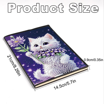 JZHYOAN Diamond Painting Note Book Gem Art Sketchbook Gem Painting Blank Notebook Mosaic Kits for Adults Diary with Cat Special Shaped Journals for Craft Lovers Gift Office Table Decoration
