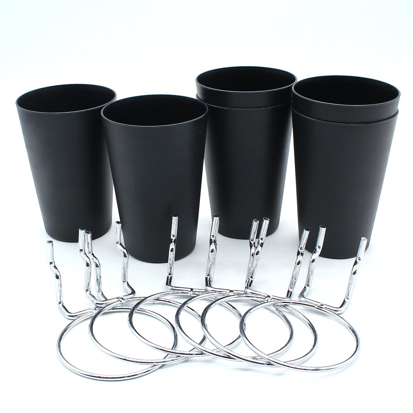 Moicstiy 6 Set Pegboard Bins with Rings, Ring Style Pegboard Hooks with Pegboard Cups Pegboard Cup Holder Organizer for Art, Craft Storage (Black)