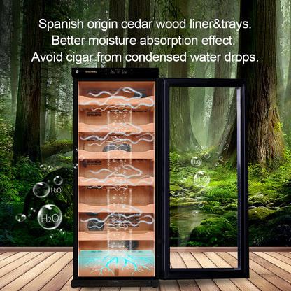 Cigar Climate Control Cabinet, Raching 330L Cigar Humidor Cabinet for Storing&Aging, Wood Frame with Constant Temperature and Humidity System, 6 Premium Canada Cedar Trays - Piano Paint Black