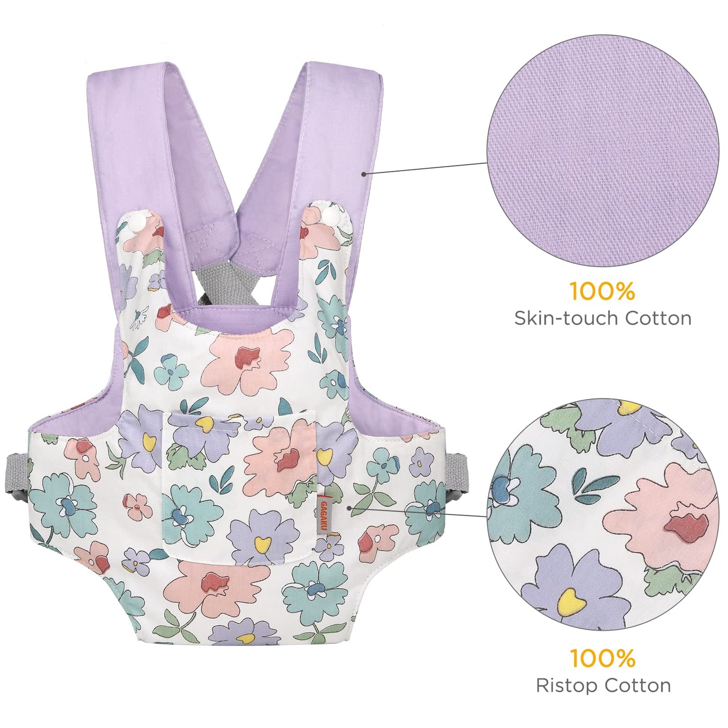 GAGAKU Baby Doll Carrier for Kids, Stuffed Animal Carrier Reborn Baby Carrier with Adjustable Straps, Baby Doll Accessories - Purple (Flowers)