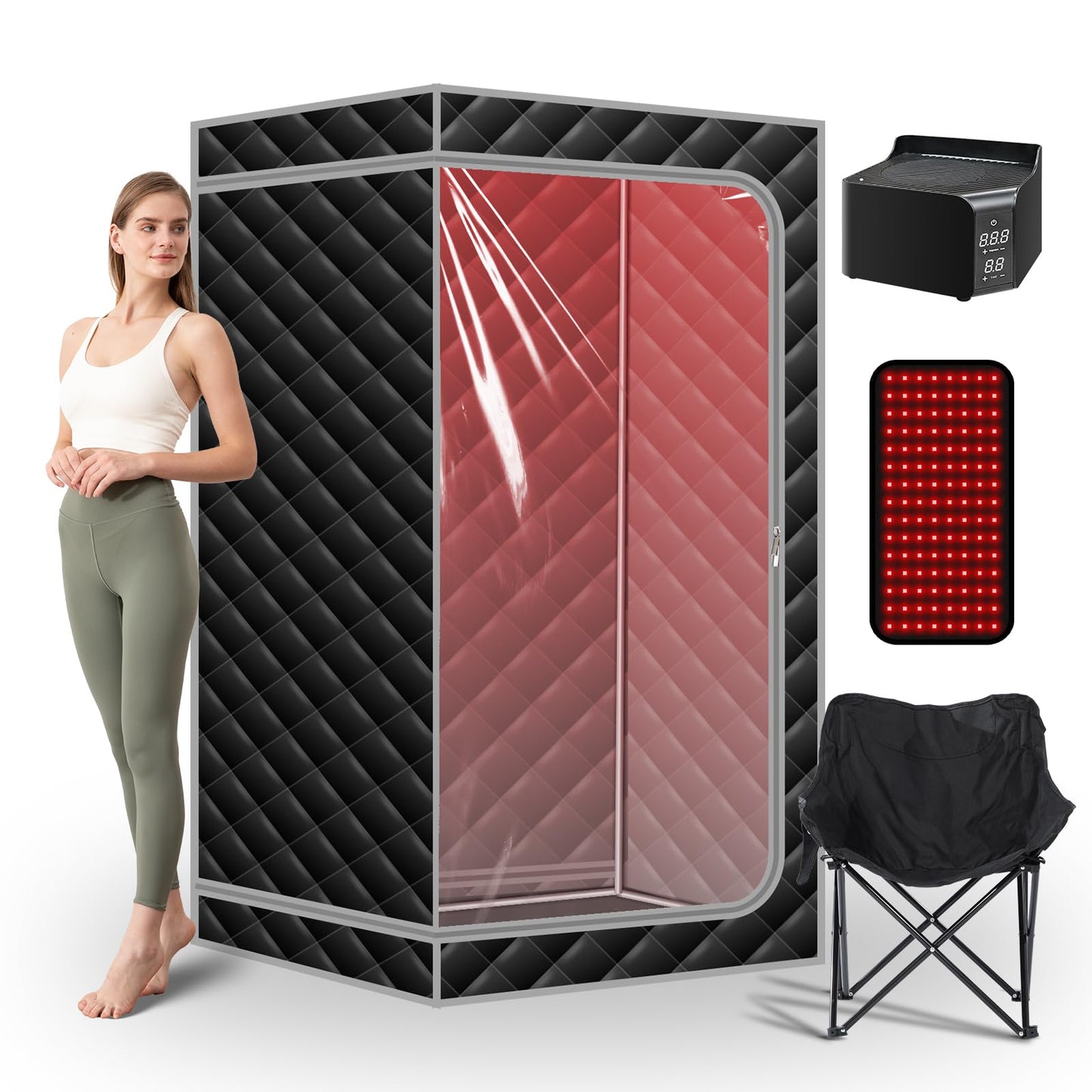 ZONEMEL 1 Person Portable Dry Heat Sauna, 1500W & 147°F Hot Air Sauna with 660nm Red Light Therapy, Electric Dry Heater, Transparent Window, Foldable Chair (L33.9 x W33.9 x H70.9,120V)