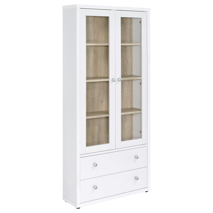 Coaster Home Furnishings - Hawthorne - 4-Shelf Tall Wood Accent Cabinet with Glass Doors, Drawers - Farmhouse Style - Living Room, Entryway & Home Kitchen - White - 953477