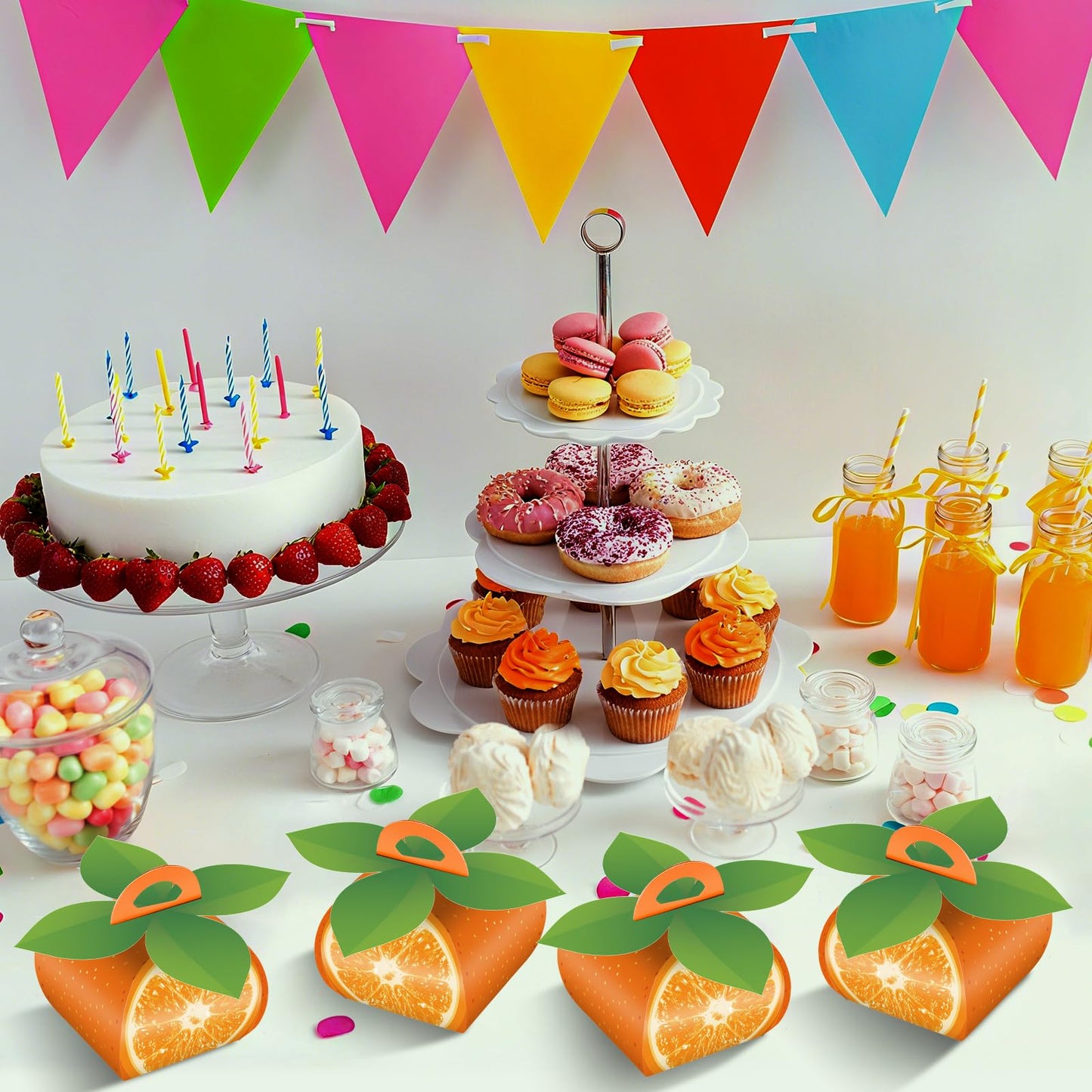 TaoBary 36 Pieces Orange Fruit Party Favor Boxes Summer Citrus Orange Slice Candy Treat Box 3D Mini Goodie Gift Bags Party Decorations Supplies for Summer Fruit Themed Birthday Baby Shower