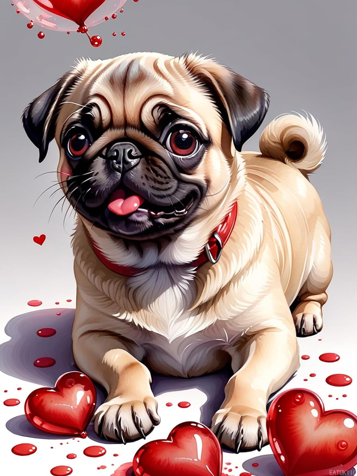 EATUKYIC Heart and Animals 5D Diamond Painting Kits for Adults Beginner, DIY Pug Paint with Diamonds Pictures, Red Heart Diamond Dots for Home Decor Gifts for Craft Lovers 12x16inch