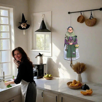 Handmade Kitchen Witch Doll, Good Luck Cooking Dolls Hanging Ornament, Unique Home Decor Figure on Broomsticks for Cooks, Festive Lucks Charm Decoration for Culinary Enthusiasts(B)