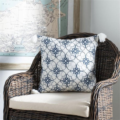 Safavieh Home Collection Mariella White and Blue (16" x 16") Pillow