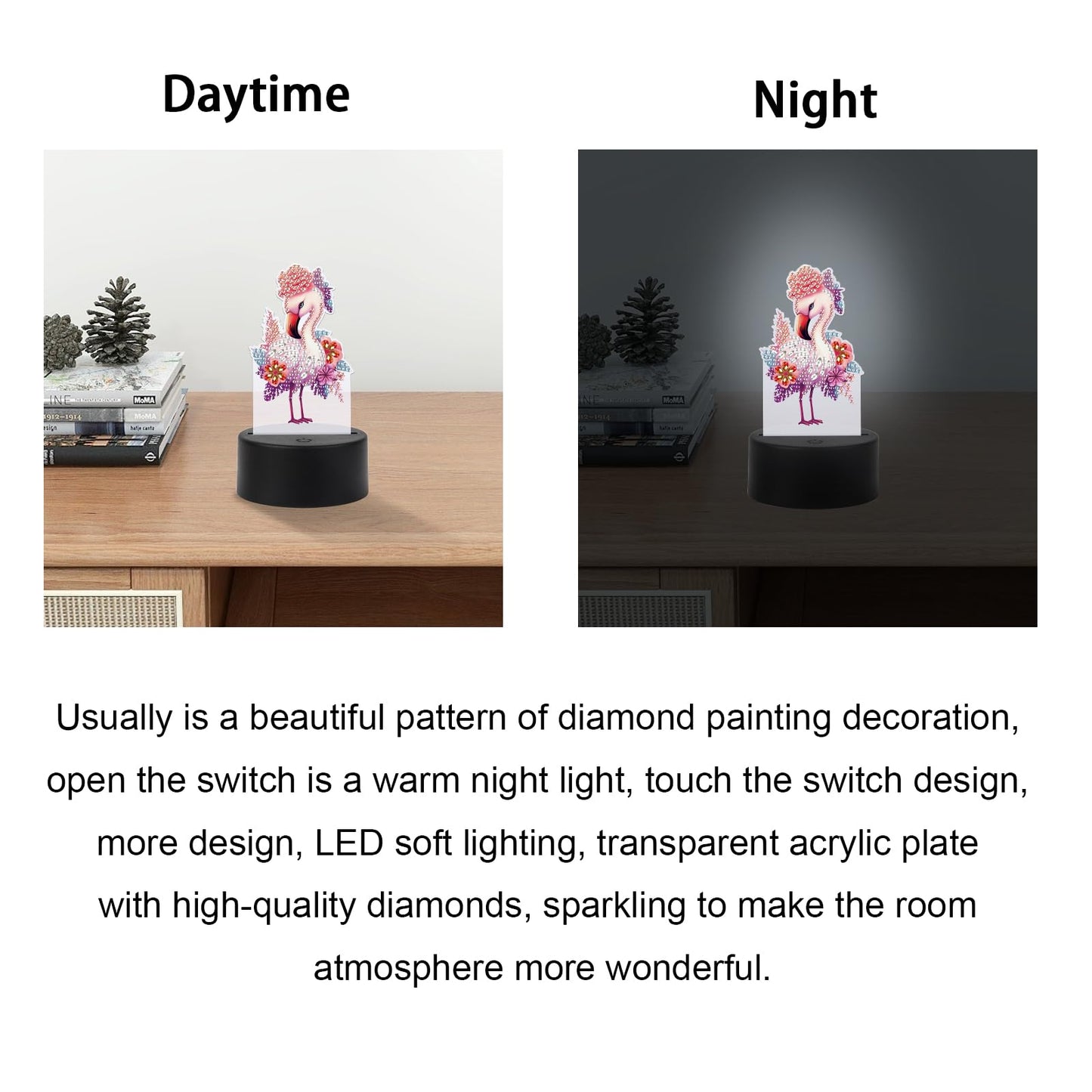JISHSHAY Diamond Painting Night Light Diamond Art Table Lamps Gem Art LED Lights Gem Painting Desk Lamp Mosaic Kits for Adults DIY Kits for Adults Paint by Numbers with Special Drills Flamingo