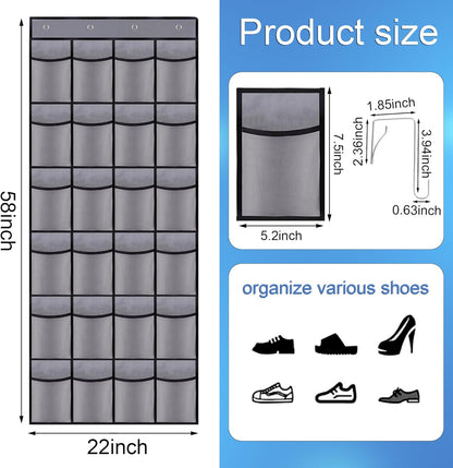Teikou 24 Over the Door Shoe Organizer, Large Breathable Mesh Pockets, Hanging Storage Holder, Hanging Shoe
