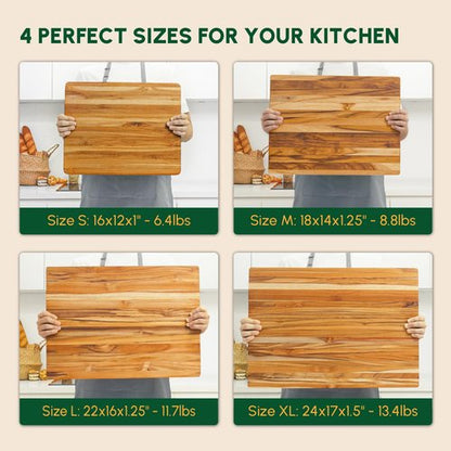 BEEFURNI Teak Wood Cutting Board with Hand Grip (M, 20x15x1.25"), Large Wooden Cutting Boards for Kitchen, Chopping Board Wood, Butcher Block, Charcuterie Board, Christmas Gifts, 1-Year Warranty