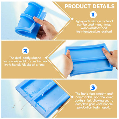 Tessco 2 Pieces Double Cavity Silicone Knife Scale Mold Casting Resin Knife Mold for Bottle Stopper DIY Craft Making Supplies, 0.4 x 2 x 6 Inches, Blue