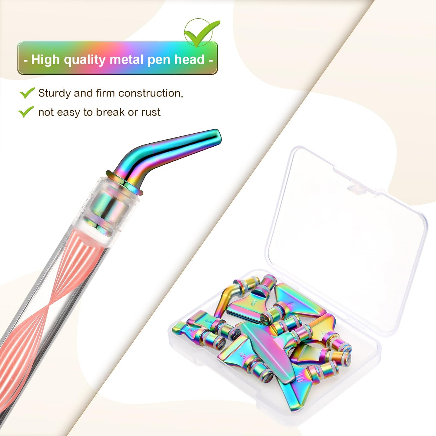 Moxweyeni 11 Pieces Diamond Brush Metal Nibs Kit DIY Diamond Painting Metal Pen Tips 11 Styles Multi Placer Tips 5D Stainless Steel Painting Accessories Replacement Pen Heads (Iridescent)