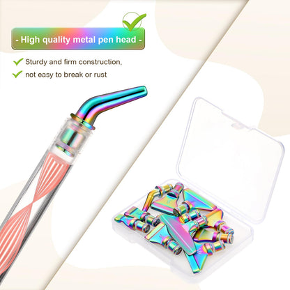 Moxweyeni 11 Pieces Diamond Brush Metal Nibs Kit DIY Diamond Painting Metal Pen Tips 11 Styles Multi Placer Tips 5D Stainless Steel Painting Accessories Replacement Pen Heads (Iridescent)