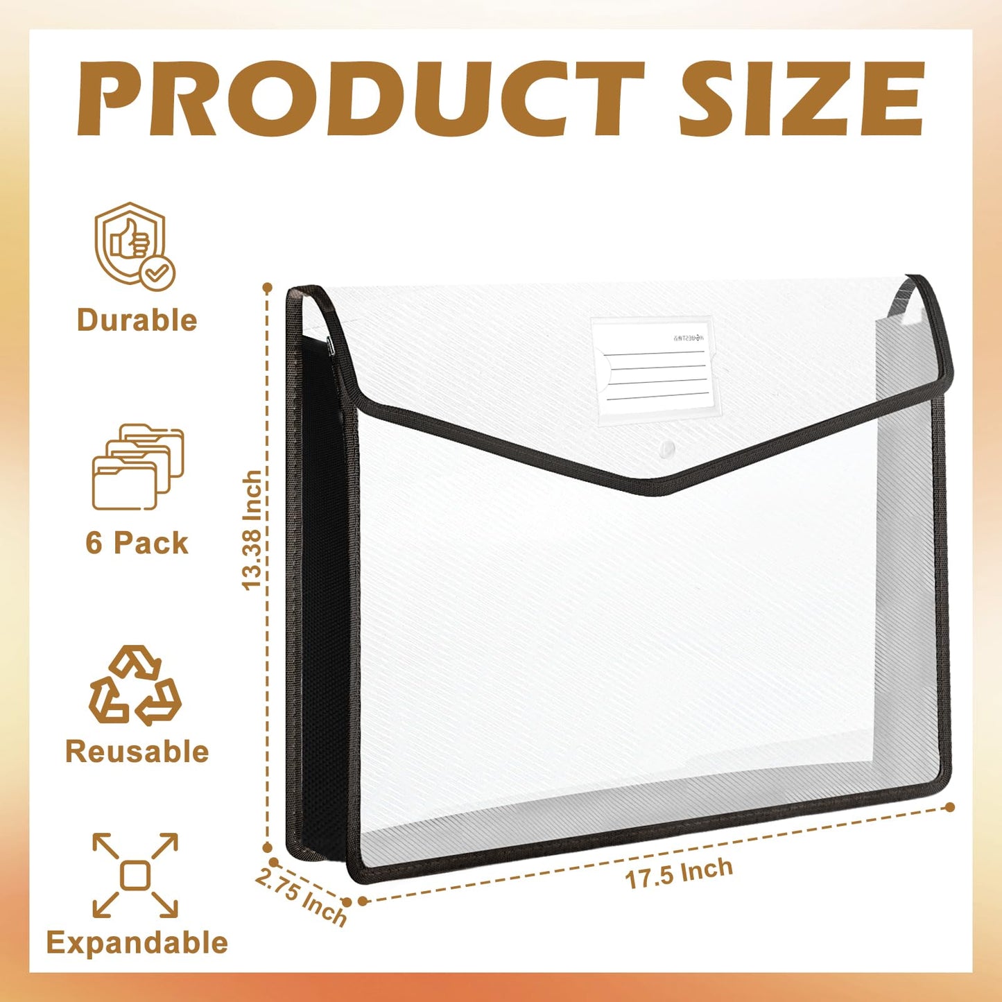 6 PCS 11 x 17 Inch Expandable Tabloid Size Document Folder with Label A3 Plastic Folders for Documents Black Expanding File Wallet Envelope Size Waterproof Clear Plastic File Pouch for Office